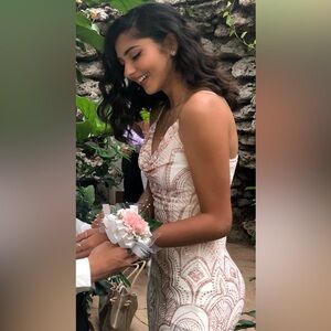 White and Pink Sparkly Mini Dress